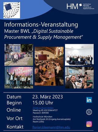 YP & Studierende: Informationsveranstaltung Master BWL, Digital Sustainable Procurement & Supply Management der Hochschule München